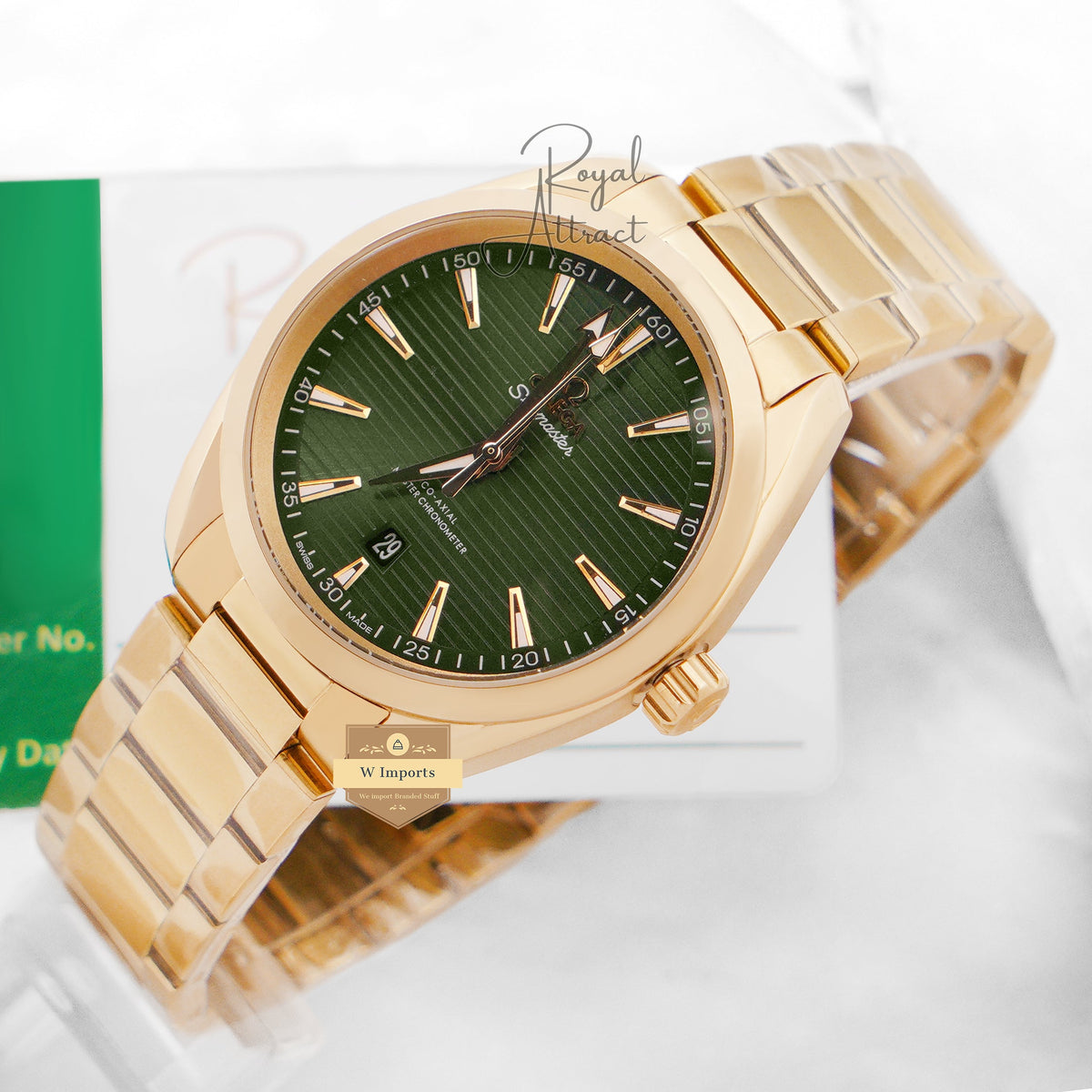 Latest Collection Yellow Gold With Green Dial Automatic Watch For Men