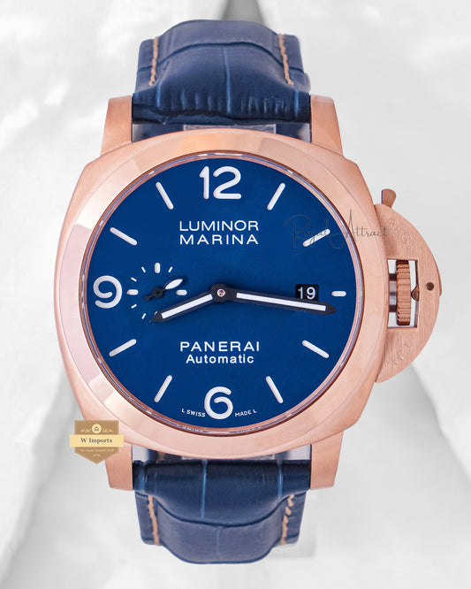 Latest Collection Rose Gold Case With Blue Dial & Leather Strap