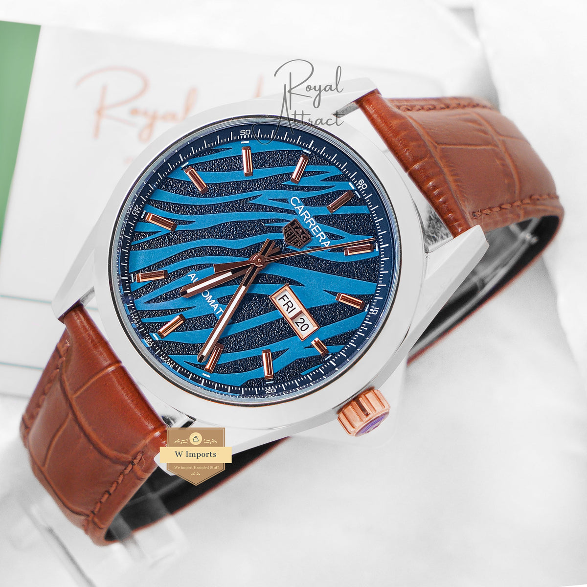 Latest Collection Silver Case With Blue Dial Leather Strap Automatic Watch For Men