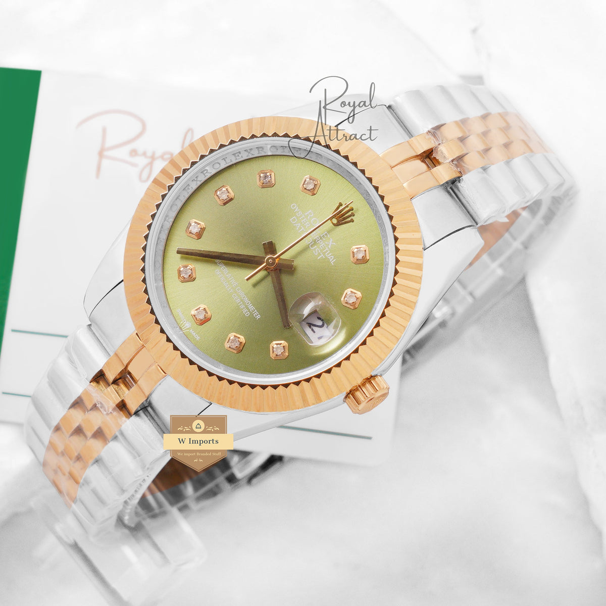 Latest Collection 41 Two Tone Yellow Gold With Green Dial Automatic Watch ZR Factory