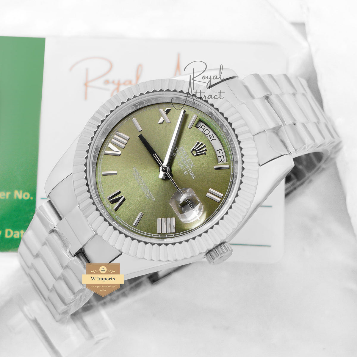 Latest Collection 40 Silver Chain With Green Dial & Fluted Bezel Roman Figure Automatic Watch ZR Factory