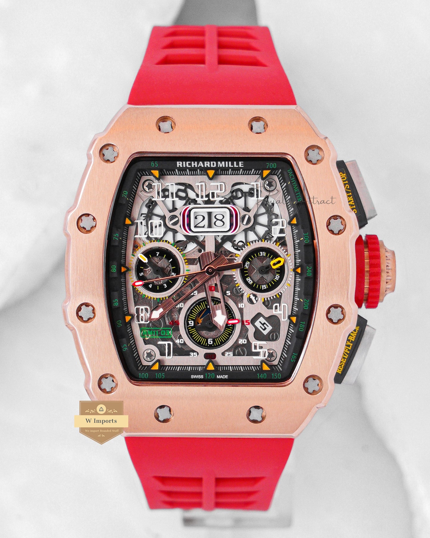 Latest Collection Chronograph Rose Gold With Red Rubber Strap Automatic Watch