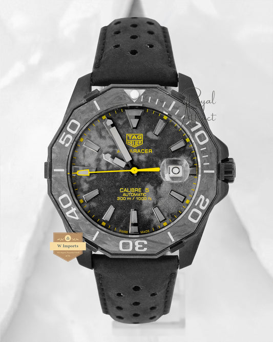 Latest Collection Carbon Black Case With Mottled Gray Dial Leather Strap Automatic Watch For Men