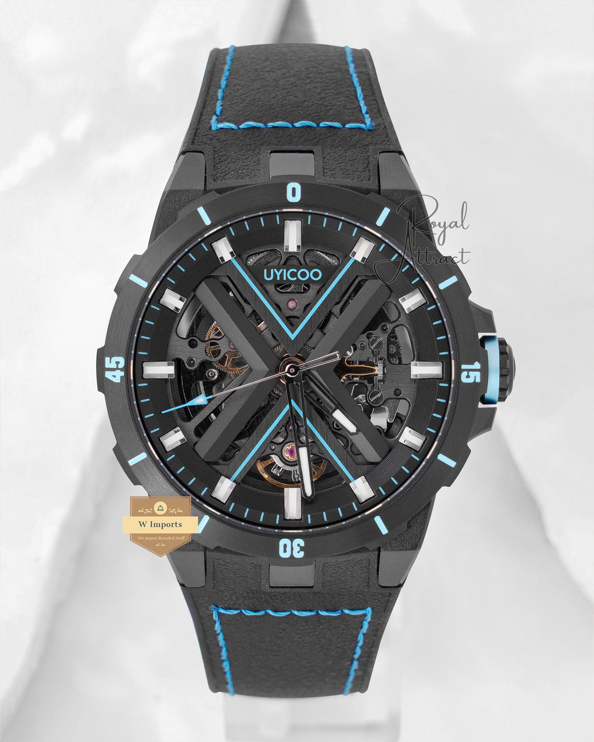 Uyicoo Skeleton All Black Case With Dial Mechanical Watch