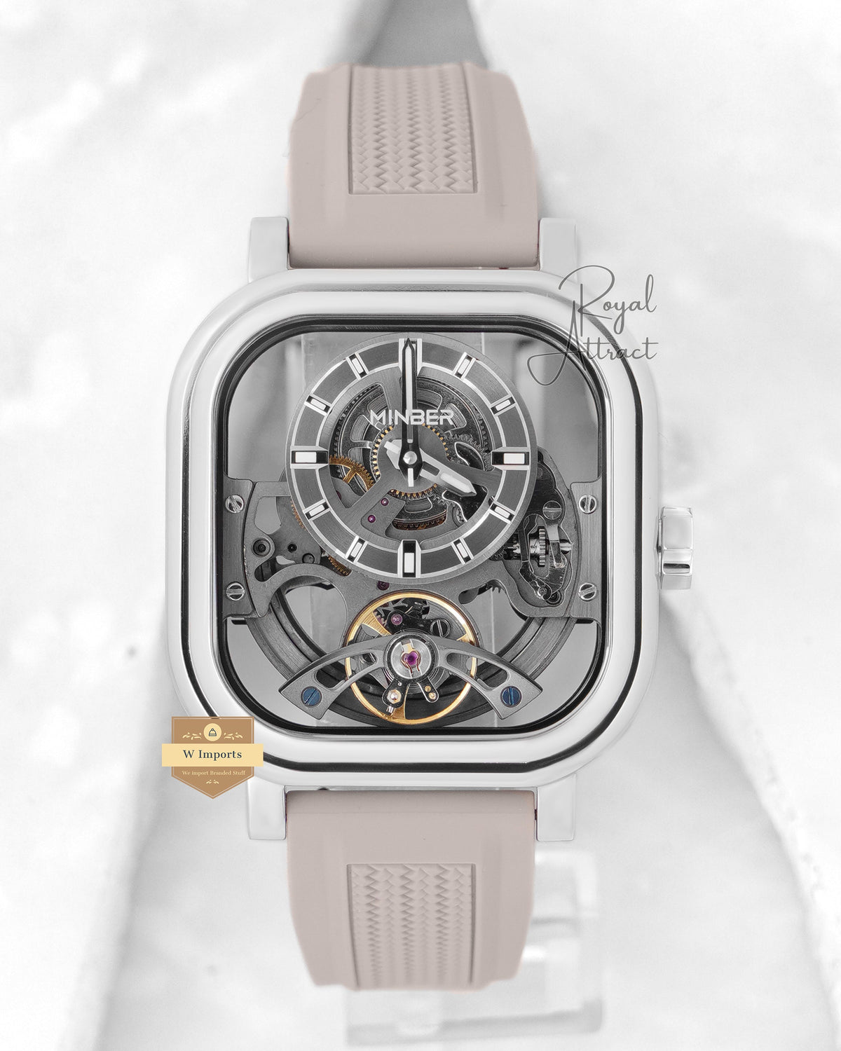 Minber Velos Skeleton Silver Case With Skeleton Dial Mechanical Watch