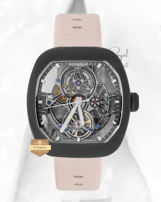 Minber Steel Skeleton Black Case With Skeleton Dial Mechanical Watch