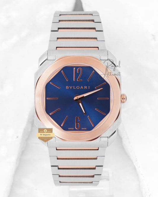 Latest Collection Ultra Slim Two Tone Rose Gold With Blue Dial Chain Watch