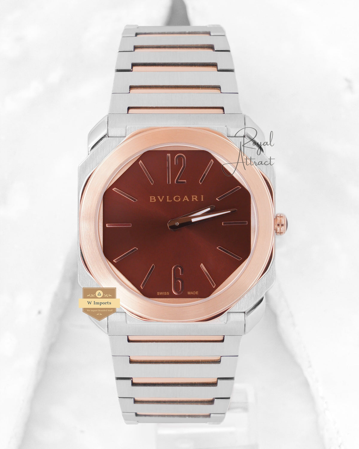 Latest Collection Ultra Slim Two Tone Rose Gold With Brown Dial Chain Watch