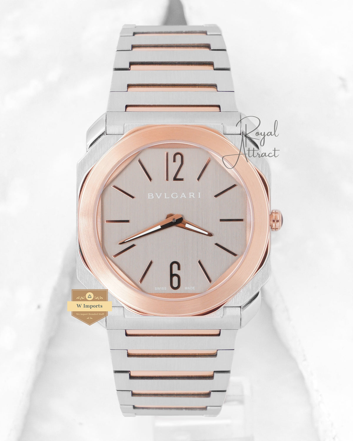 Latest Collection Ultra Slim Two Tone Rose Gold With Gray Dial Chain Watch