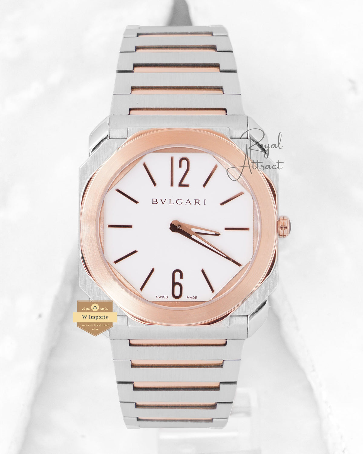 Latest Collection Ultra Slim Two Tone Rose Gold With White Dial Chain Watch