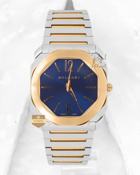 Latest Collection Ultra Slim Two Tone Yellow Gold With Blue Dial Chain Watch