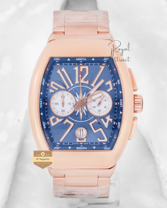 Latest Collection Chronograph Rose Gold With Blue Dial Chain Watch