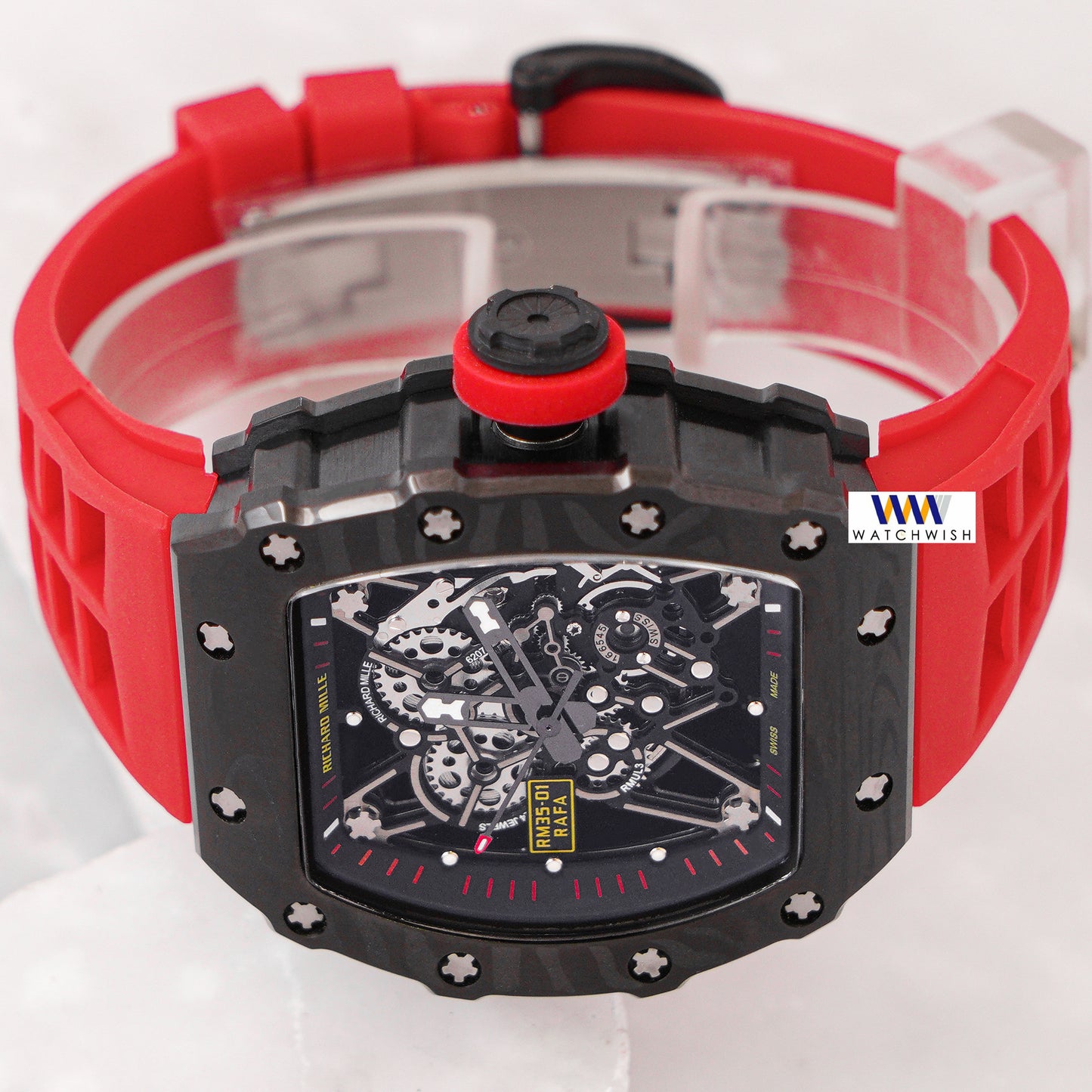 Latest Collection Black Case With Skeleton Dial & Red Rubber Strap Automatic Watch