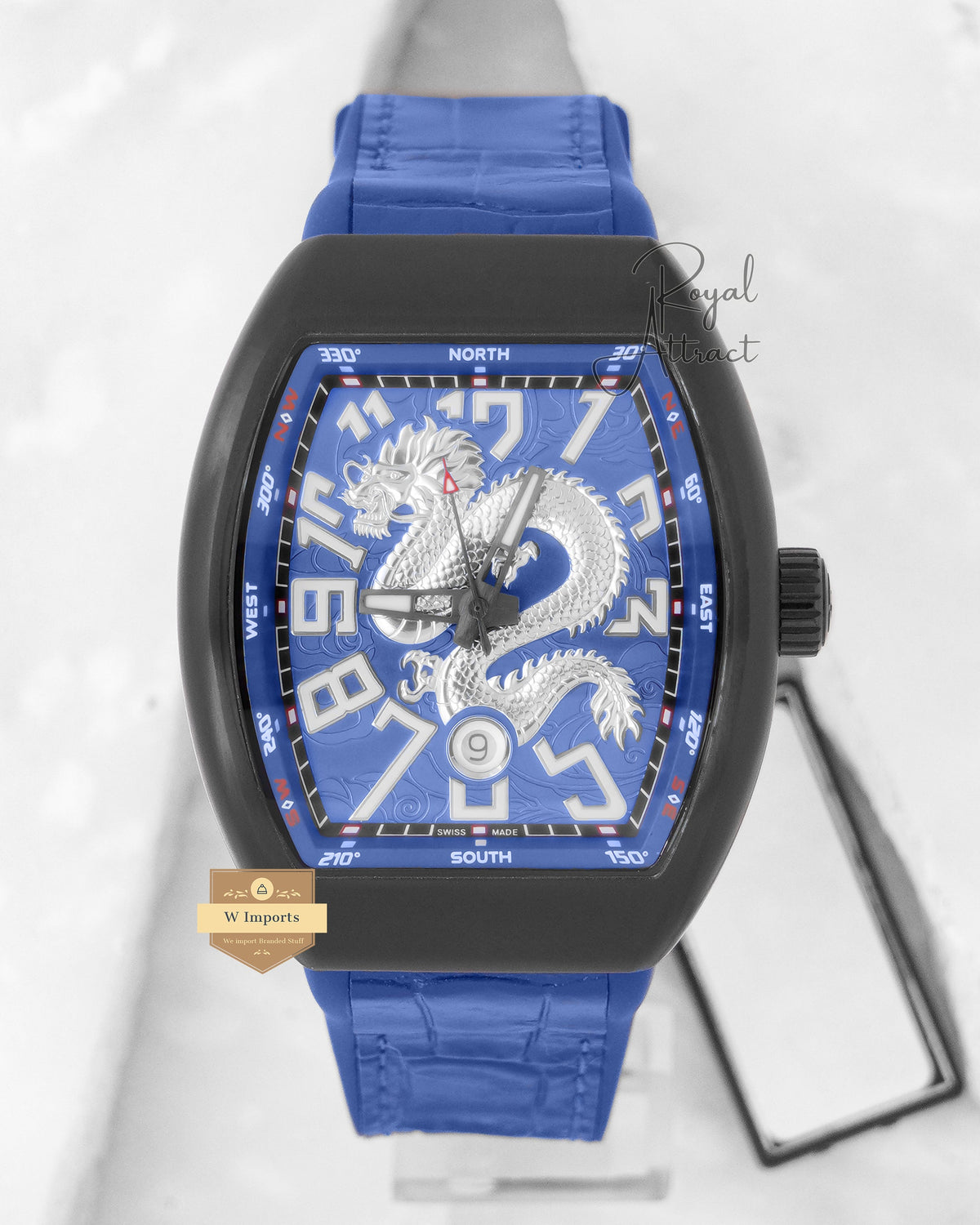 Latest Collection Dragon Dial Black Matt Case With Blue Pvc Strap