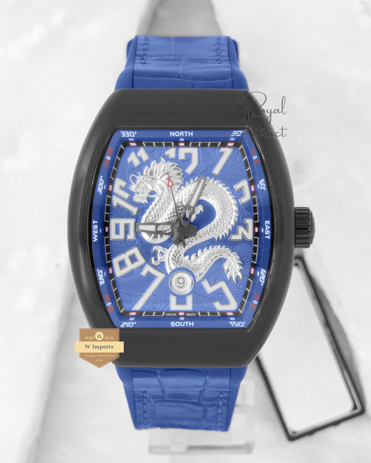 Latest Collection Dragon Dial Black Matt Case With Blue Pvc Strap