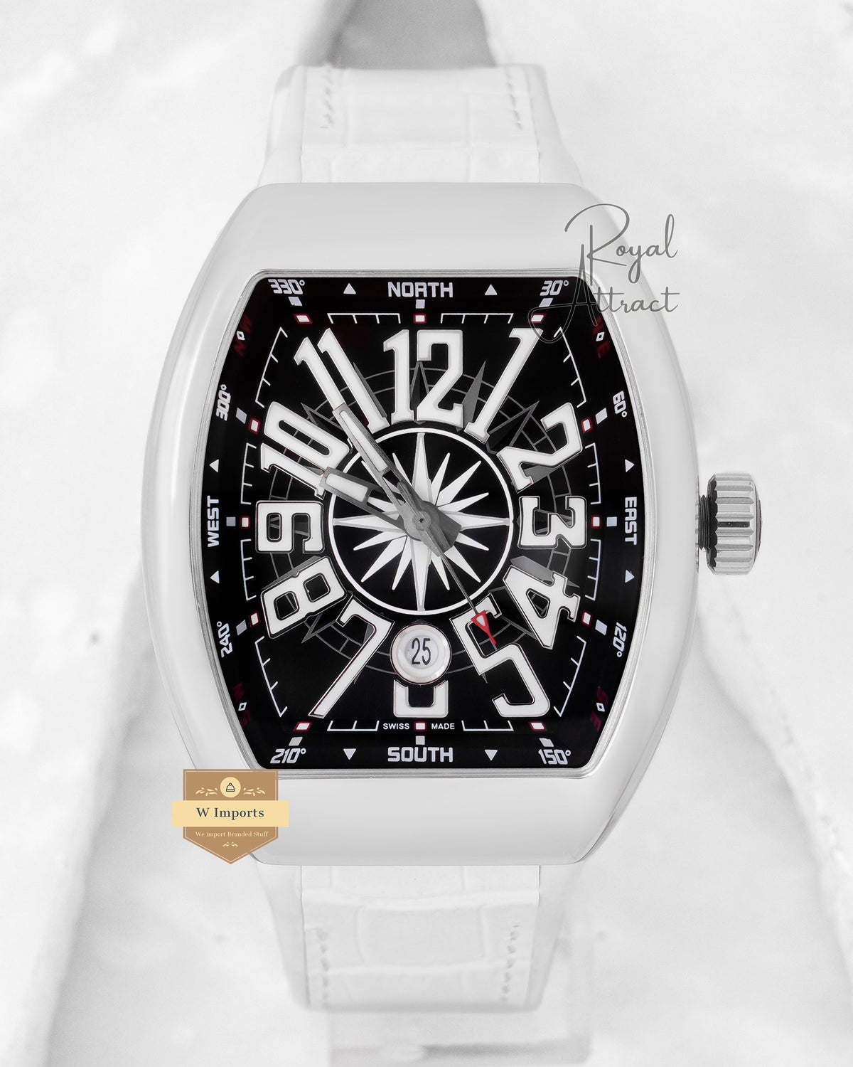 Latest Collection Silver Case With Black Dial & Leather Strap Automatic Watch
