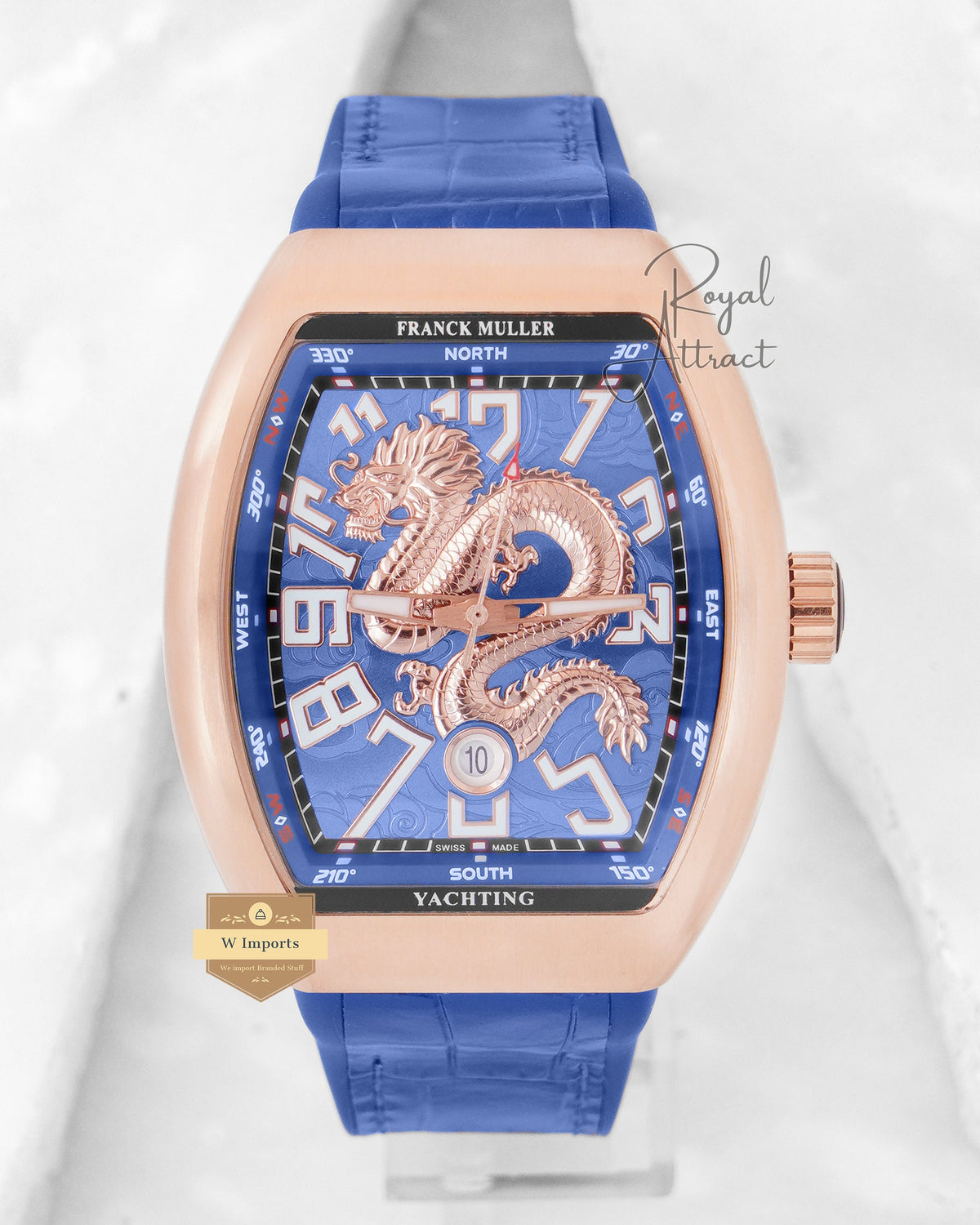 Latest Collection Dragon Dial Rose Gold Matt Case With Blue Pvc Strap