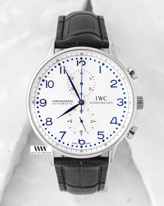 Latest Collection Chronograph Silver Case With White Dial & Black Leather Strap
