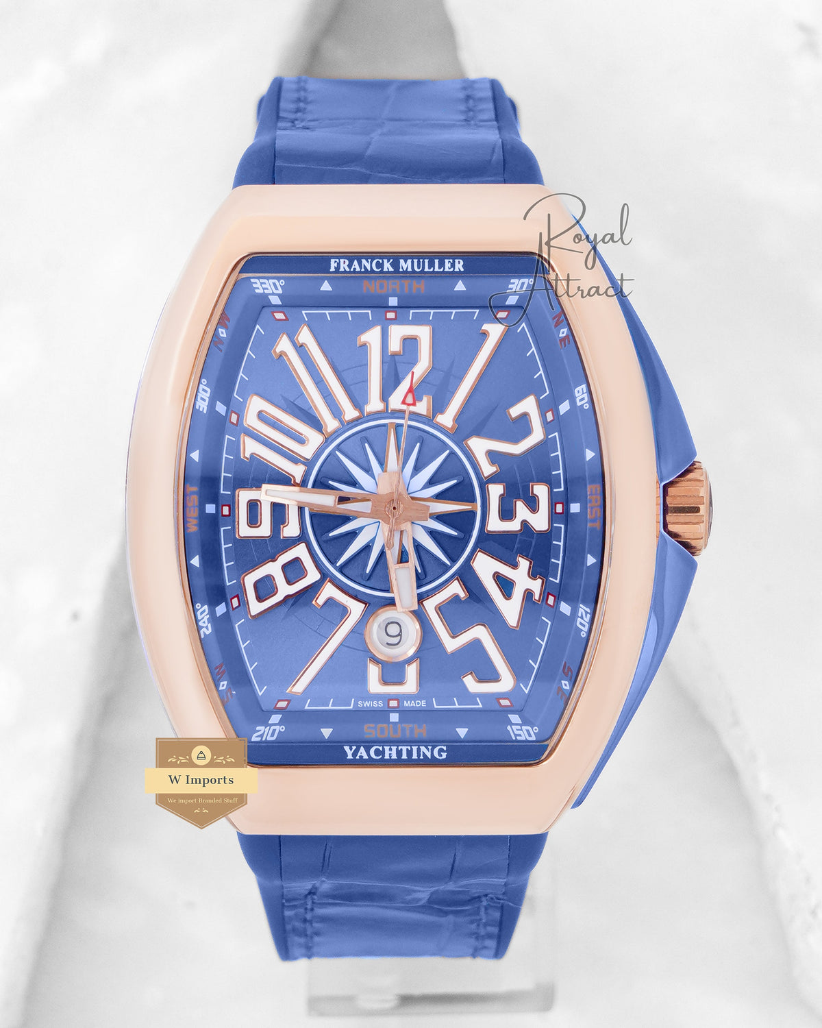 New Collection Rose Gold Case With Blue Dial & Leather Strap Automatic Watch
