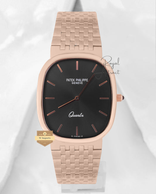 Latest Collection Square Rose Gold With Black Dial Chain Watch