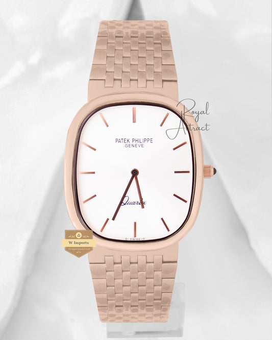 Latest Collection Square Rose Gold With White Dial Chain Watch
