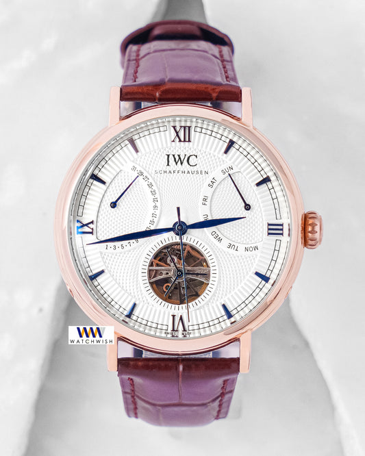 Latest Collection Chronograph Rose Gold Case With White Dial & Brown Leather Strap