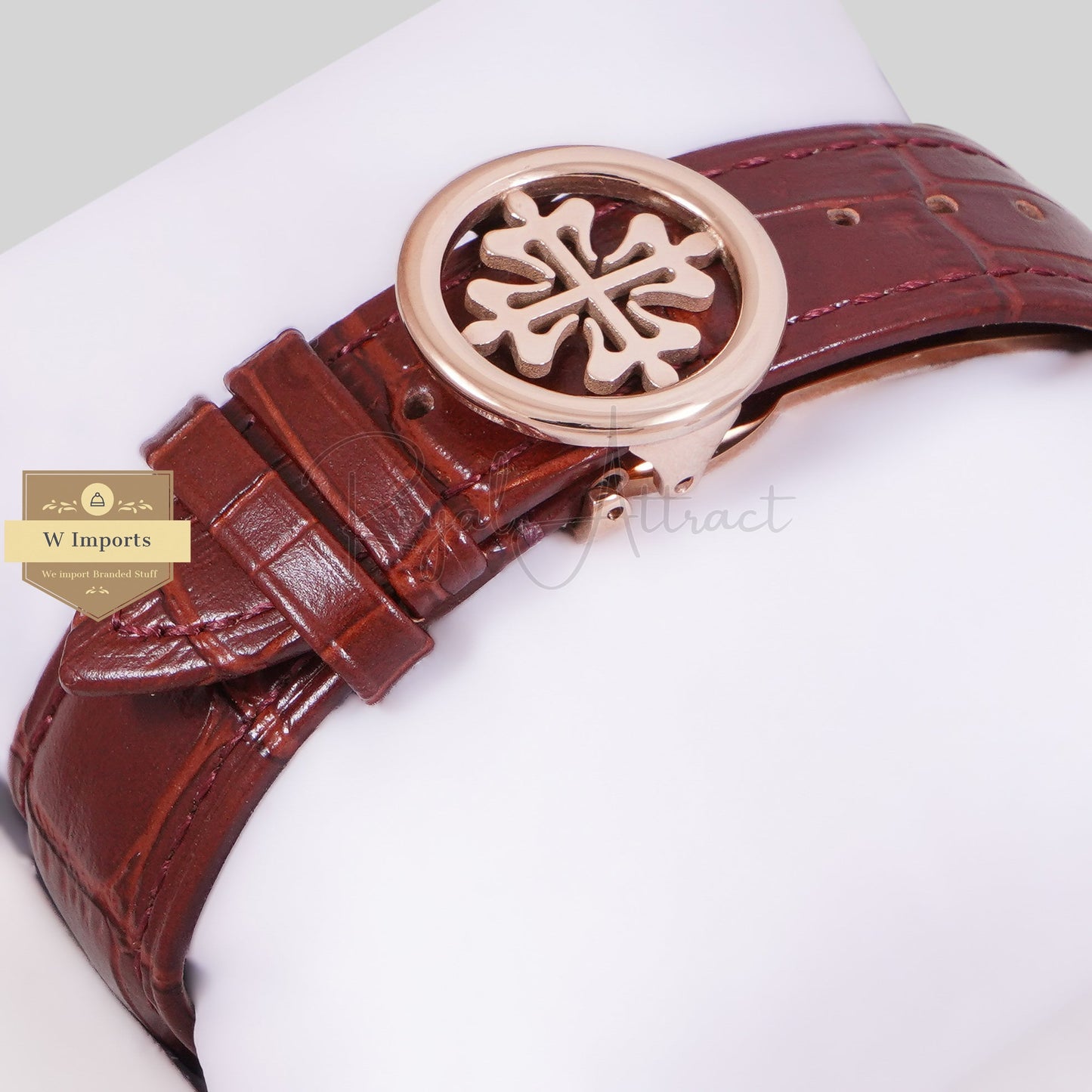LATEST COLLECTION ANNUAL CALENDAR MOON PHASE ROSE GOLD CASE WITH WHITE DIAL & LEATHER STRAP