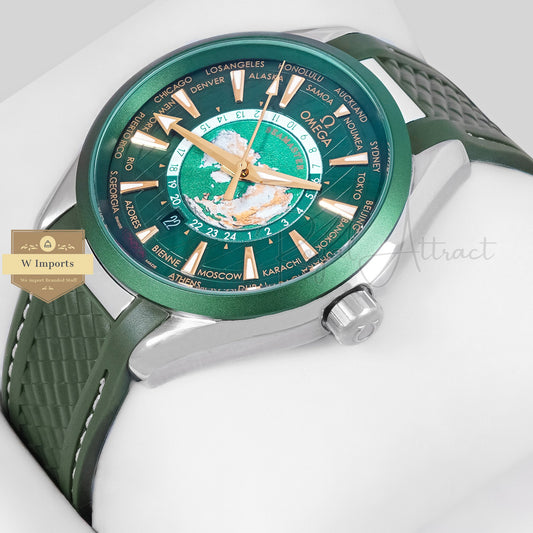 LATEST COLLECTION SILVER CASE WITH GREEN DIAL & RUBBER STRAP