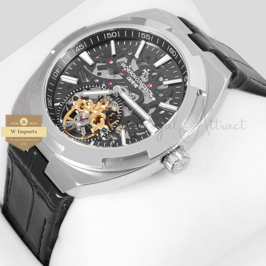 LATEST COLLECTION TOURBILLON SILVER CASE WITH SKELETON DIAL & LEATHER STRAP