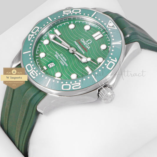 LATEST COLLECTION 300M SILVER CASE WITH GREEN DIAL & BEZEL WITH WITH RUBBER STRAP AUTOMATIC WATCH