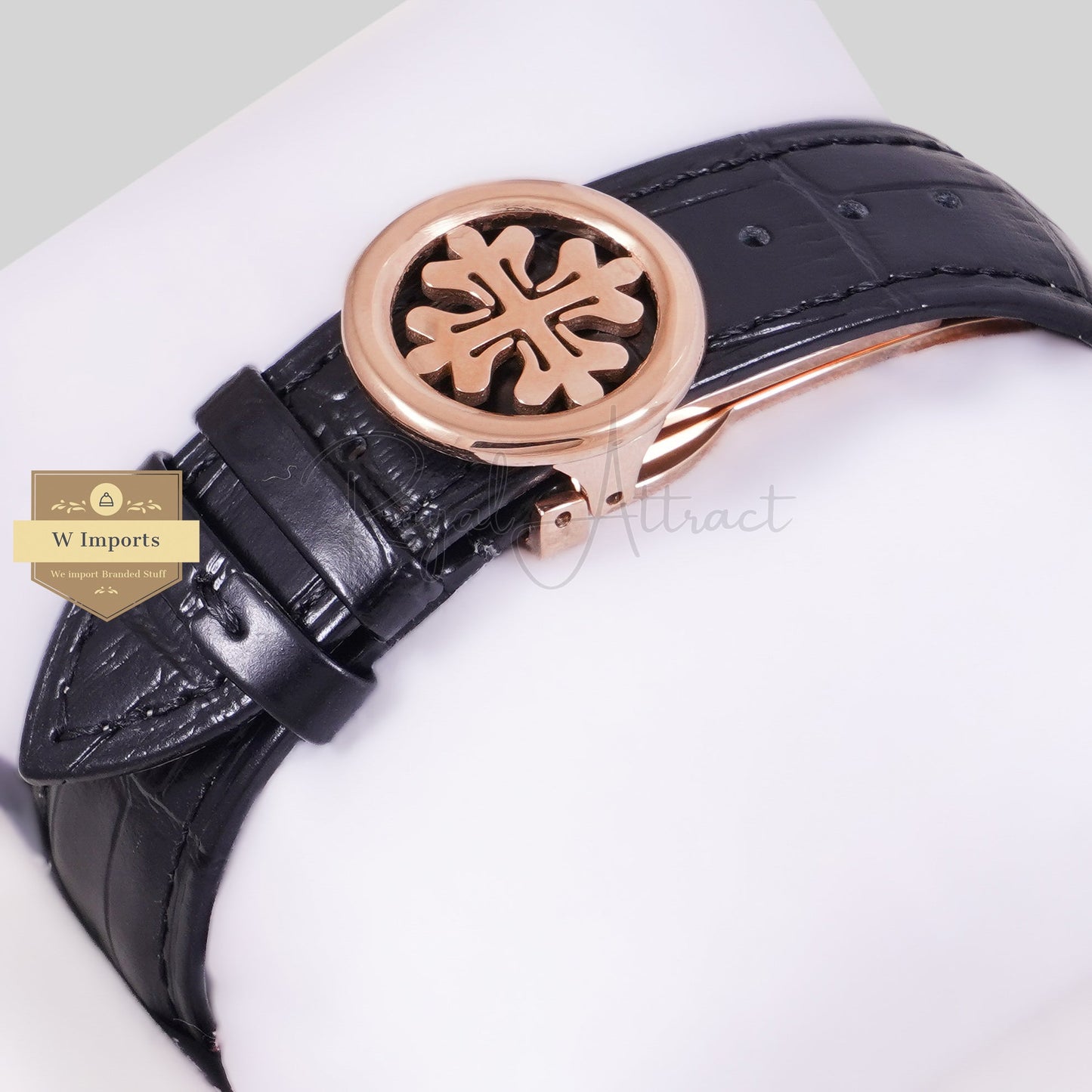 LATEST COLLECTION MOON PHASE ROSE GOLD CASE WITH BLACK DIAL & LEATHER STRAP