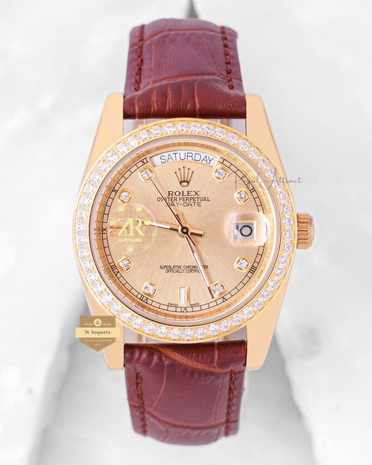 LATEST COLLECTION 36 YELLOW GOLD CASE WITH DIAL & BROWN LEATHER STRAP AUTOMATIC WATCH ZR FACTORY