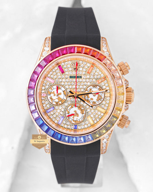 LATEST COLLECTION CHRONOGRAPH 40 YELLOW GOLD CASE WITH RAINBOW STONE BEZEL ZR FACTORY