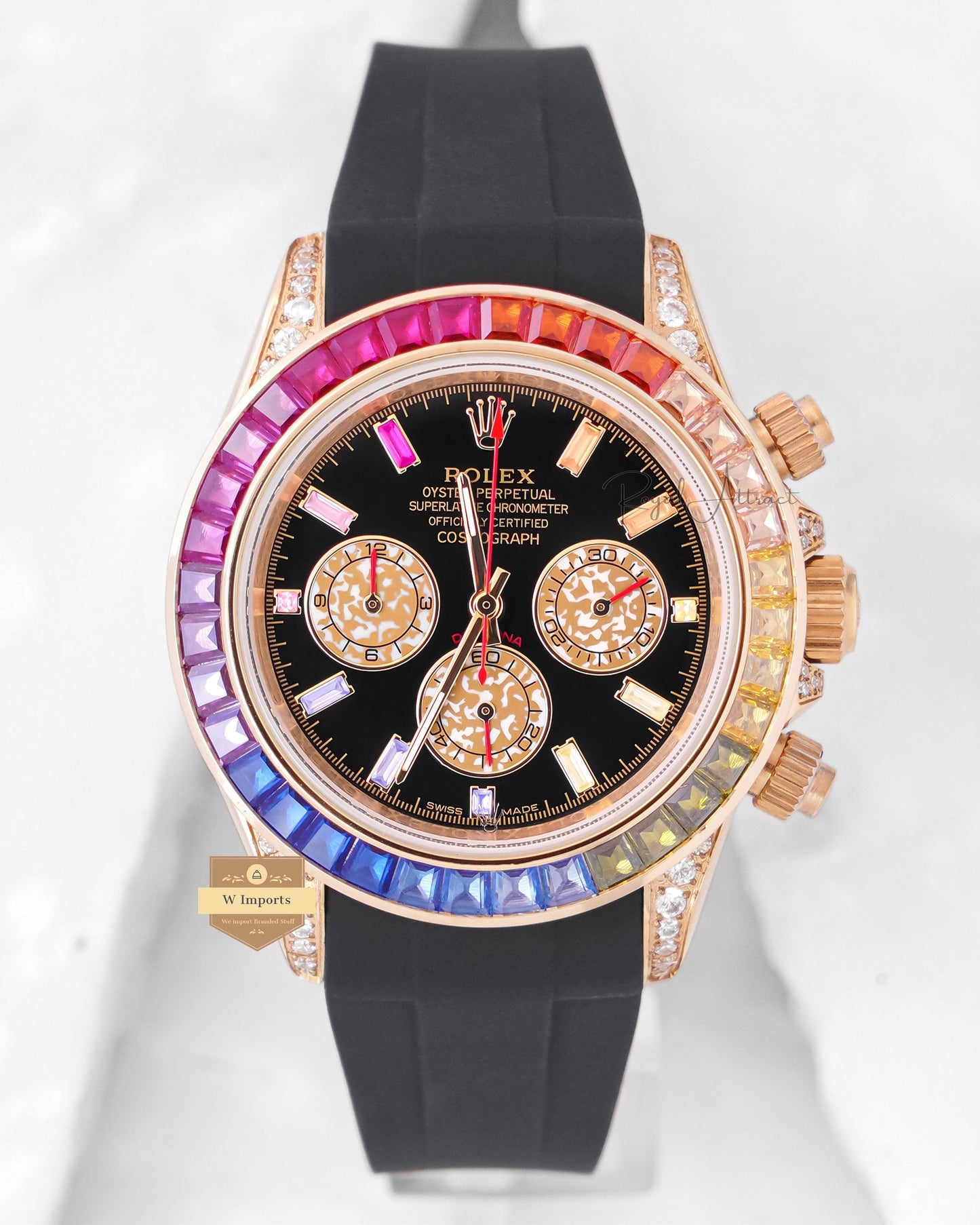 New Arrival Chronograph 40 Yellow Gold Case With Black Dial Rainbow Stone Bezel Zr Factory