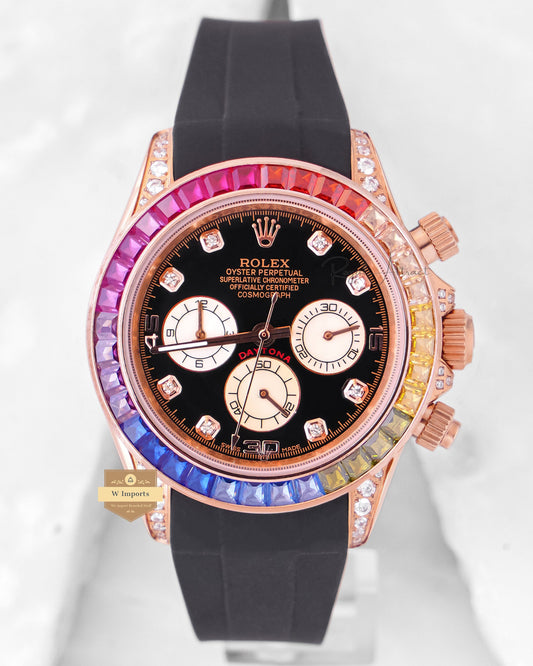 New Arrival Chronograph 40 Rose Gold Case With Black Dial Rainbow Stone Bezel Zr Factory