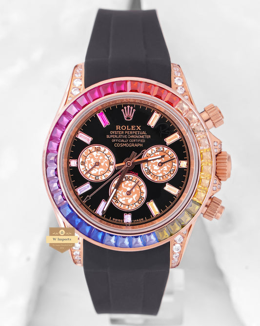 New Arrival Chronograph 40 Rose Gold Case With Black Dial Rainbow Stone Bezel Zr Factory