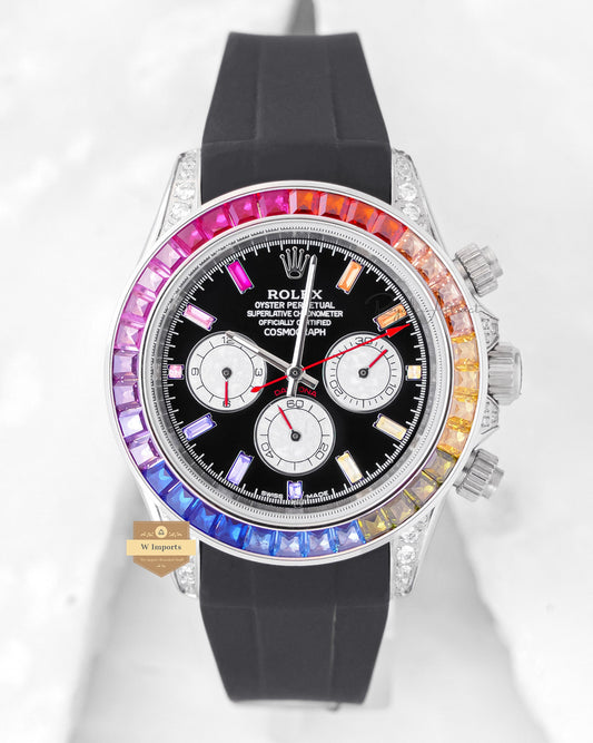 New Arrival Chronograph 40 Silver Case With Black Dial Rainbow Stone Bezel Zr Factory