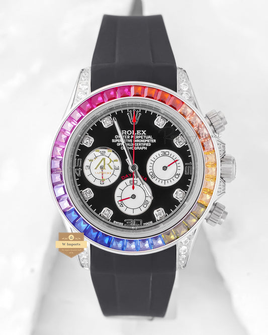 New Arrival Chronograph 40 Silver Case With Black Dial Rainbow Stone Bezel Zr Factory