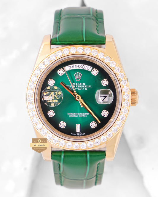 Latest Collection 36 Yellow Gold Case With Green Dial & Leather Strap Automatic Watch Zr Factory
