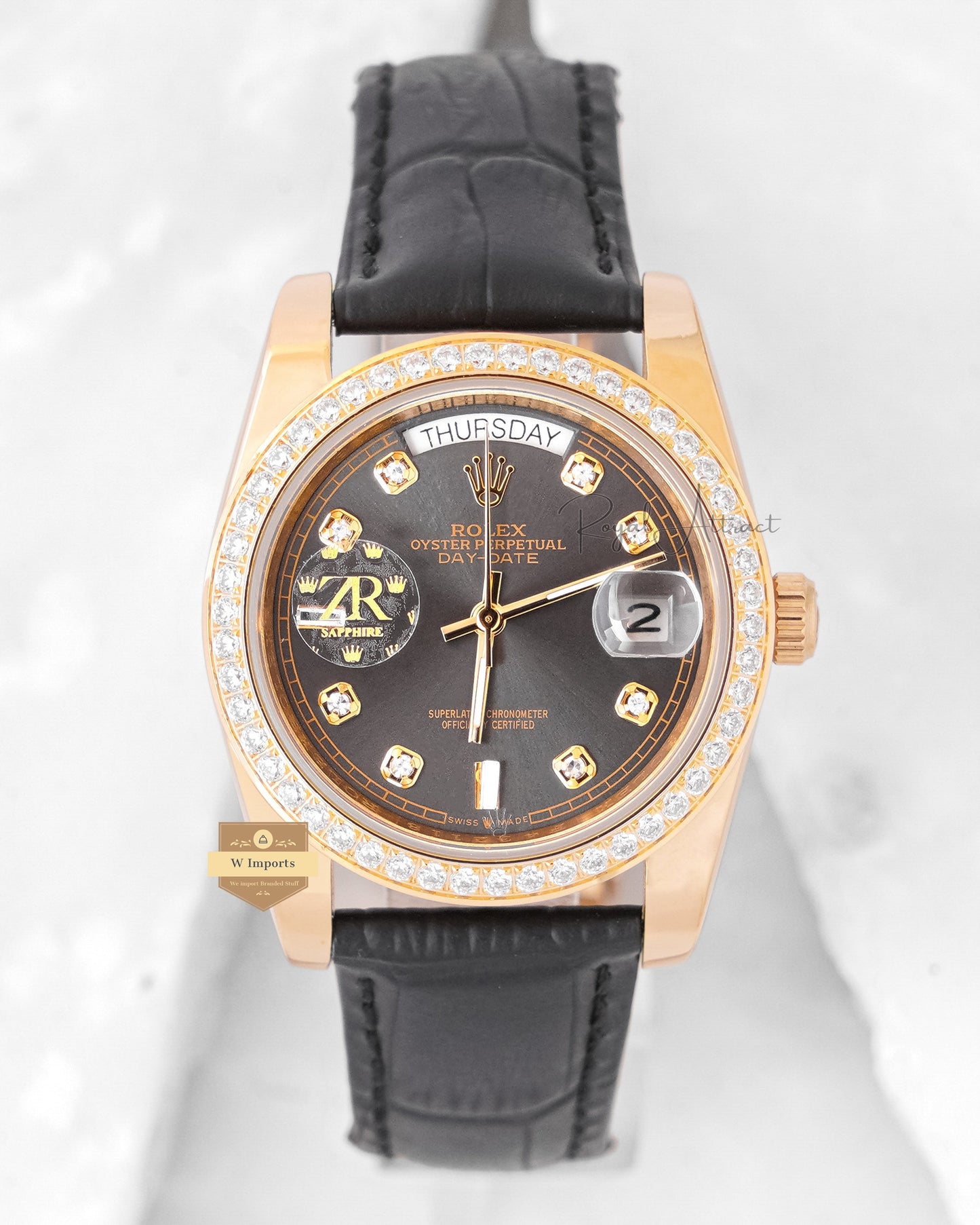 Latest Collection 36 Yellow Gold Case With Gray Dial & Leather Strap Automatic Watch Zr Factory