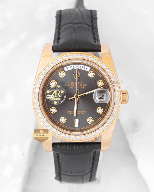 Latest Collection 36 Yellow Gold Case With Gray Dial & Leather Strap Automatic Watch Zr Factory
