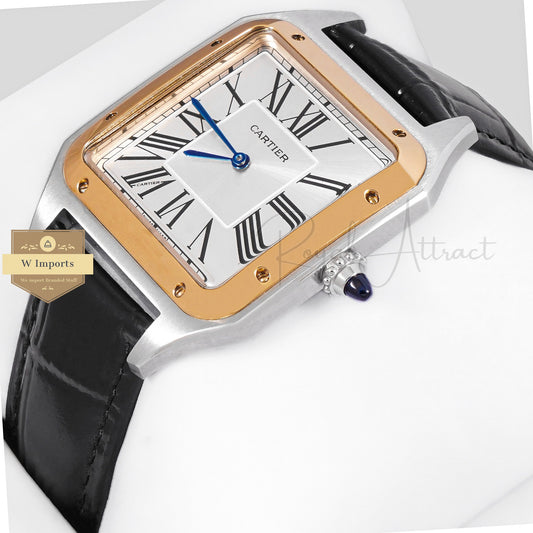 Latest Collection Silver Case With Yellow Gold Bezel & Black Leather Strap
