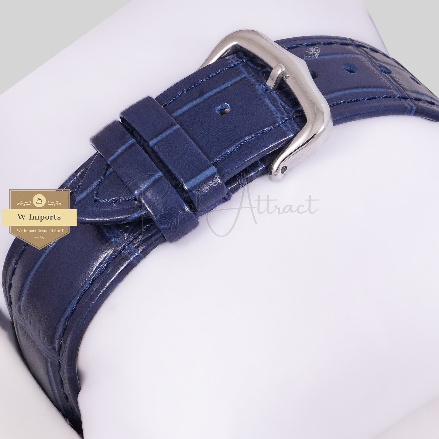 LATEST COLLECTION SILVER CASE WITH ROSE GOLD BEZEL & BLUE LEATHER STRAP