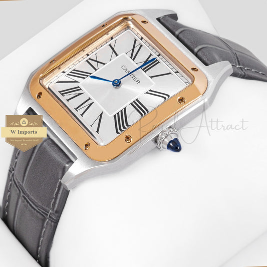 LATEST COLLECTION SILVER CASE WITH DIAL GOLD BEZEL AND LEATHER STRAP