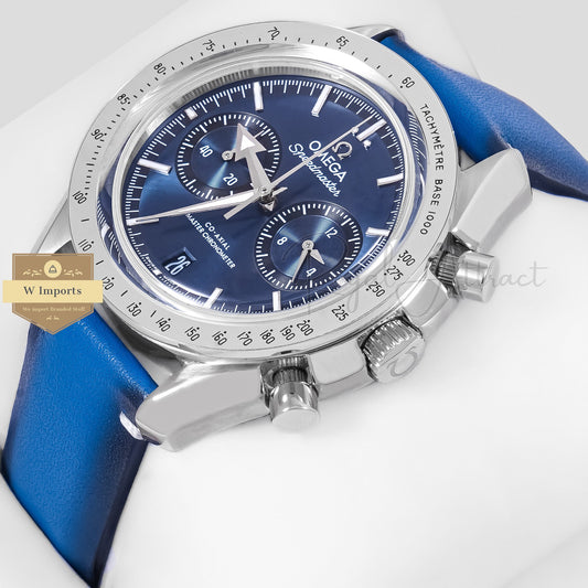 LATEST COLLECTION CHRONOGRAPH SILVER CASE WITH BLUE DIAL AND LEATHER STRAP WATCH