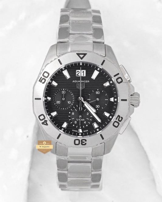 New Collection Chronograph Silver With Black Dial Chain Watch