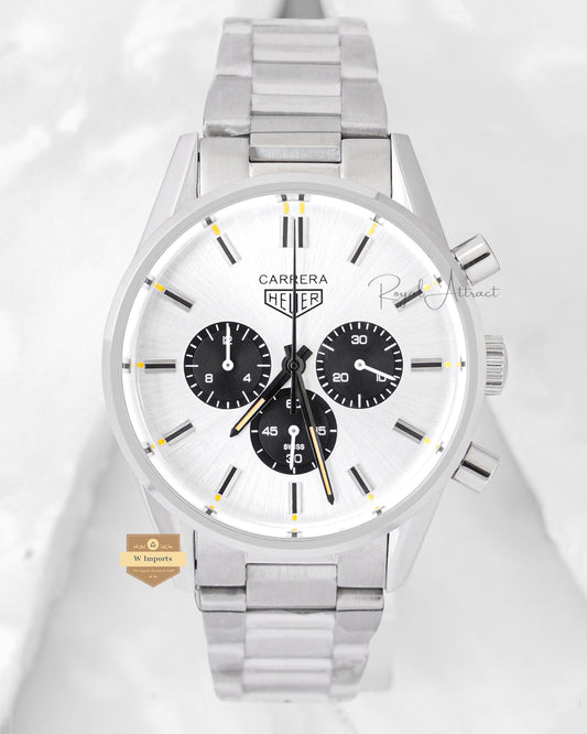 Latest Collection Chronograph Silver With White Dial Chain Watch