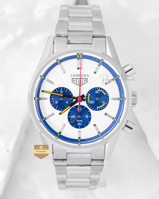 Latest Collection Chronograph Silver With White Dial Chain Watch