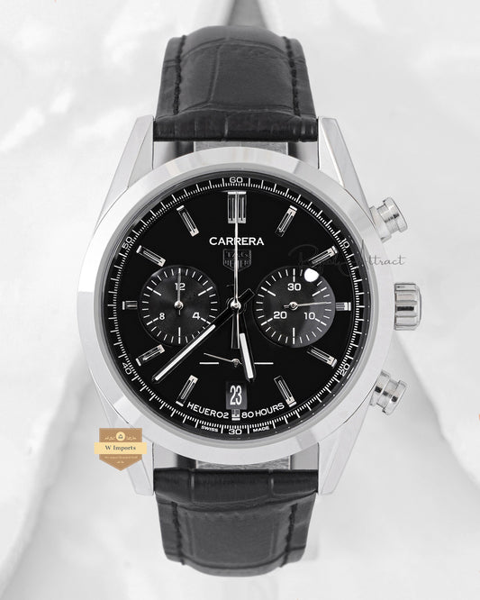Latest Collection Chronograph Silver Case With Black Dial And Leather Strap Watch
