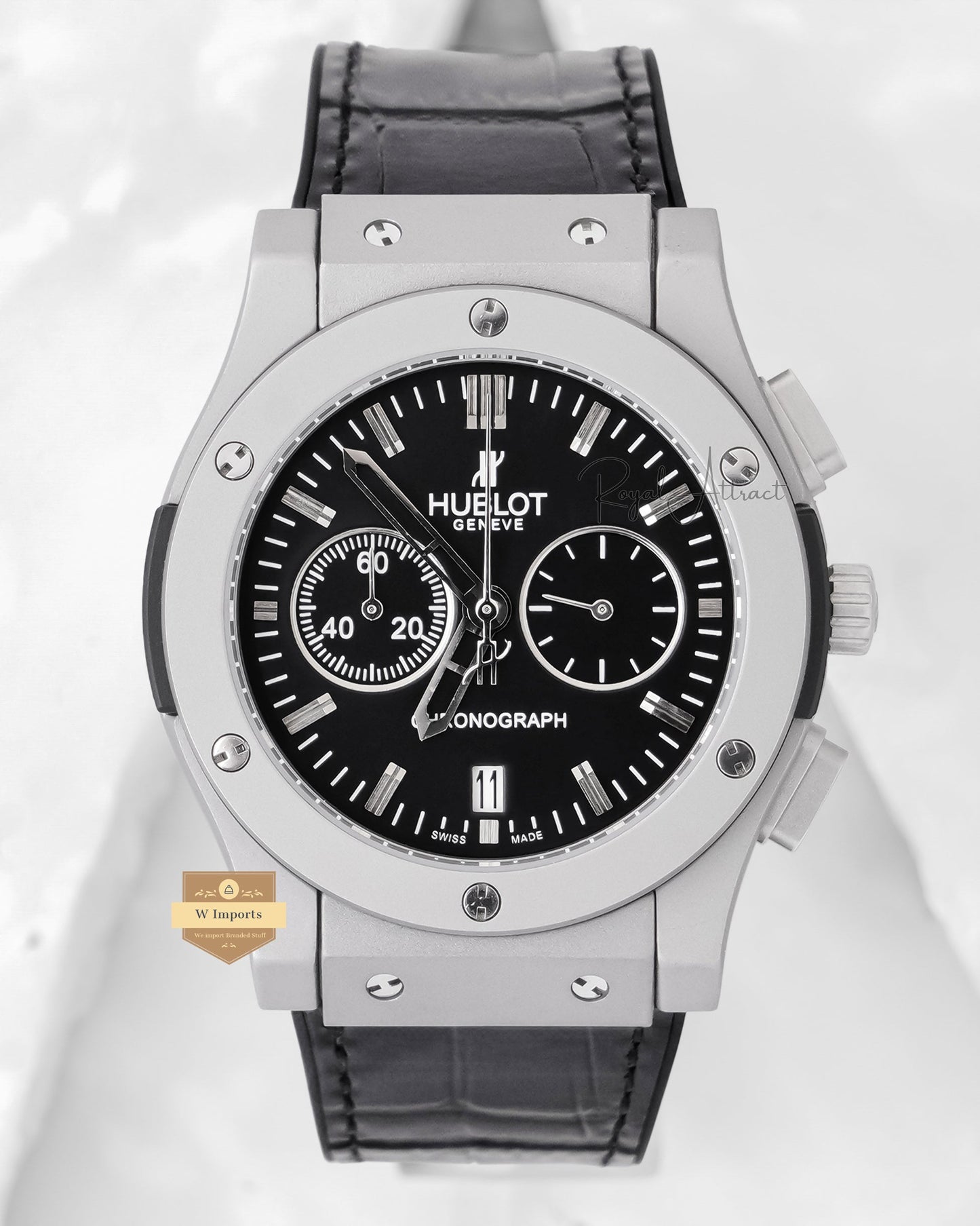 Latest Collection Chronograph Silver Matt Case With Black Dial & Leather Strap